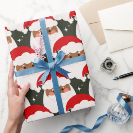 ブラックサンタクロース輝く美的クリスマスグリーン ラッピングペーパー