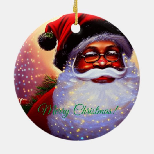 ブラックサンタクロース、アフリカ系アメリカ人、クリスマス、男性 セラミックオーナメント (裏面)
