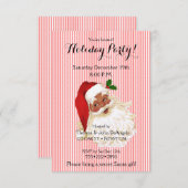 ブラックサンタクロース 赤と白のストライプ ご招待 招待状 (正面/裏面)