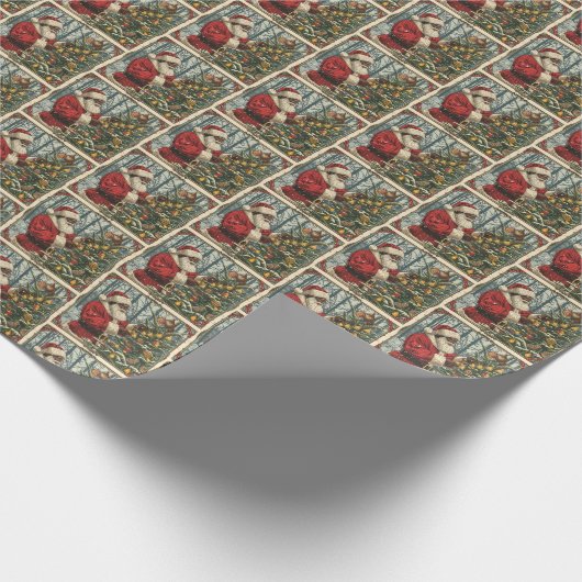 ブラックサンタズヴィンテージバードホリデーツリー ラッピングペーパー (角)