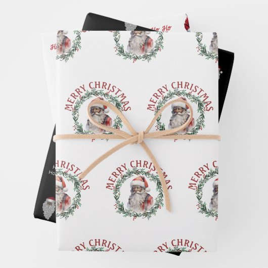 ブラックサンタパターンアフリカ系アメリカ人クリスマス ラッピングペーパーシート (インサイチュ)