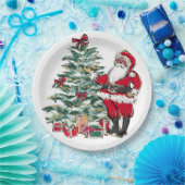 ブラックサンタホリデークリスマス紙プレート ペーパープレート (パーティー)