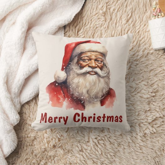 ブラックサンタメリークリスマス装飾用クッション クッション (ブランケット)