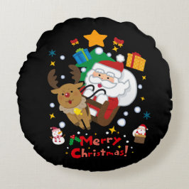 ブラックサンタ トナカイ クリスマススローピロー ラウンドクッション