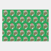 ブラックサンタ、メリークリスマスオールピンクブルーグリーン ラッピングペーパーシート (正面3)