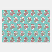 ブラックサンタ、メリークリスマスオールピンクブルーグリーン ラッピングペーパーシート (正面2)