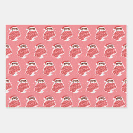 ブラックサンタ、メリークリスマスオールピンクブルーグリーン ラッピングペーパーシート