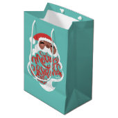 ブラックサンタ | Merry Christmas All、ターコイズブルー ミディアムペーパーバッグ (正面アングル)