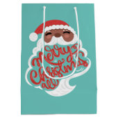 ブラックサンタ | Merry Christmas All、ターコイズブルー ミディアムペーパーバッグ (裏面)