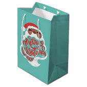 ブラックサンタ | Merry Christmas All、ターコイズブルー ミディアムペーパーバッグ (裏面アングル)