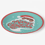 ブラックサンタ | Merry Christmas All |ターコイズ青 ペーパープレート (アングル)