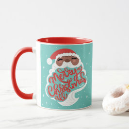 ブラックサンタ | Merry Christmas All |ターコイズ青 マグカップ