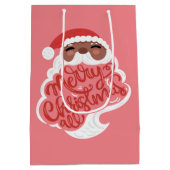 ブラックサンタ | Merry Christmas All、ピンク ミディアムペーパーバッグ (裏面)