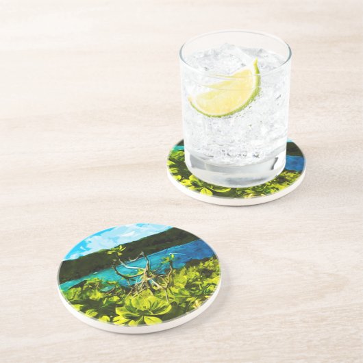 ブラックサンドビーチオンザロードトゥハナマウイ抽象芸術 コースター (側面)