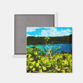 ブラックサンドビーチオンザロードハナマウイ抽象芸術 マグネット (正面/裏面)