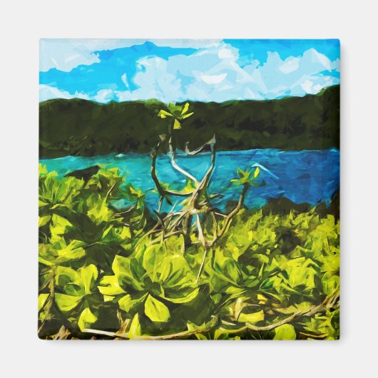 ブラックサンドビーチオンザロードハナマウイ抽象芸術 マグネット (正面)