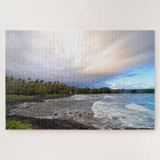 ブラックサンドビーチ- Big Island Hawaii - 20x30インチ ジグソーパズル (横)