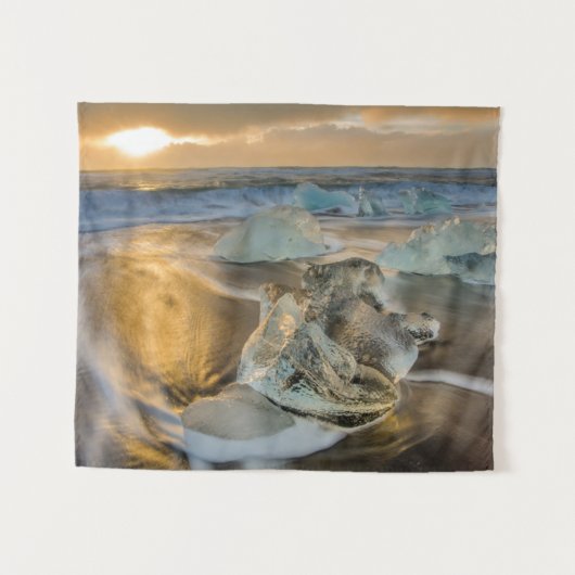 ブラックサンドビーチ | Jokulsarlon South Iceland タペストリー (正面(横))