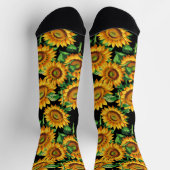 ブラックサンフラワーフローラコテージコアパターン ソックス (上部)