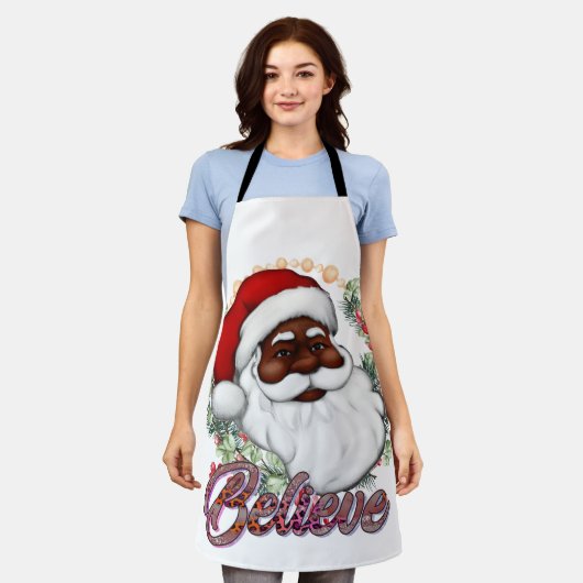 ブラックサン信じタメラニンマンクリスマス応援 エプロン (着用した状態)