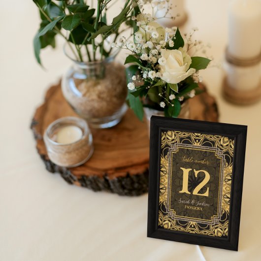 ブラックサン金ゴールドブラックテーブル番号（ゲスト名付き） テーブルナンバー