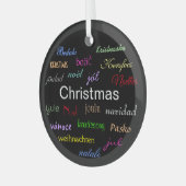 ブラックサークルに描かれた世界中のクリスマス ガラスオーナメント (正面左)