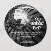 ブラックサークルラウンドディスコボール40th誕生日パーティー 招待状 (正面/裏面)