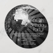 ブラックサークルラウンドディスコボール60th誕生日パーティー 招待状 (正面/裏面)