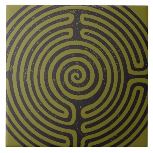 ブラックサークルラビリンス(オリーブ)ファインアート タイル (正面)