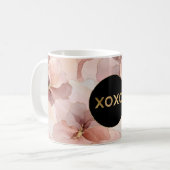 ブラックサークル赤面ピンクフローラ金ゴールドグリッターXOXO コーヒーマグカップ (正面左)