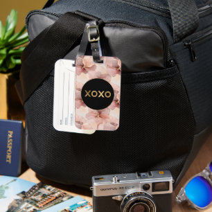 ブラックサークル赤面ピンクフローラ金ゴールドグリッターXOXO ラゲッジタグ