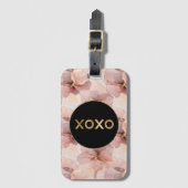 ブラックサークル赤面ピンクフローラ金ゴールドグリッターXOXO ラゲッジタグ (正面縦)