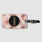 ブラックサークル赤面ピンクフローラ金ゴールドグリッターXOXO ラゲッジタグ (正面横)