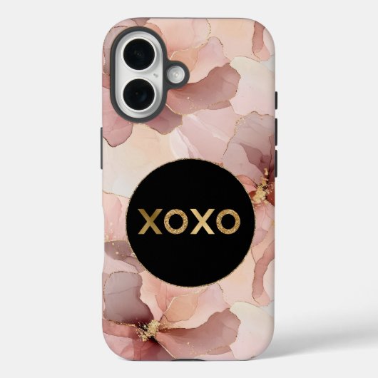 ブラックサークル赤面ピンクフローラ金ゴールドグリッターXOXO Case-Mate iPhoneケース (裏面)