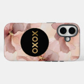 ブラックサークル赤面ピンクフローラ金ゴールドグリッターXOXO Case-Mate iPhoneケース (裏面 (横))