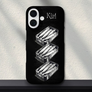 ブラックサーディンアートグランジスケッチカスタムモノグラム iPhone 16ケース