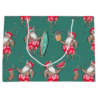 ブラックサーフィンサンタトロピカルホリデイ抱き枕 ラージペーパーバッグ