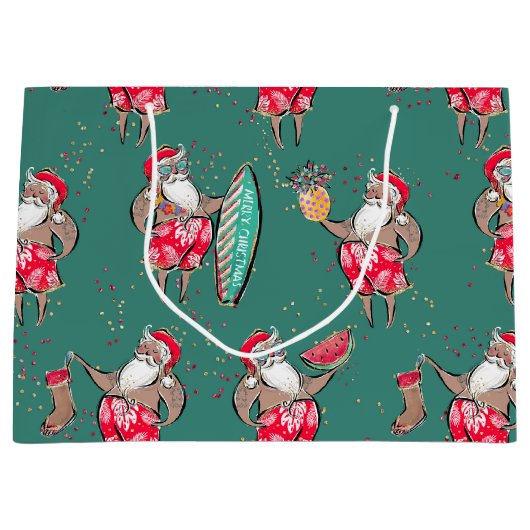 ブラックサーフィンサンタトロピカルホリデイ抱き枕 ラージペーパーバッグ (正面)