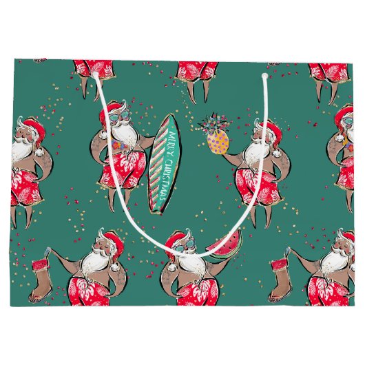 ブラックサーフィンサンタトロピカルホリデイ抱き枕 ラージペーパーバッグ (裏面)