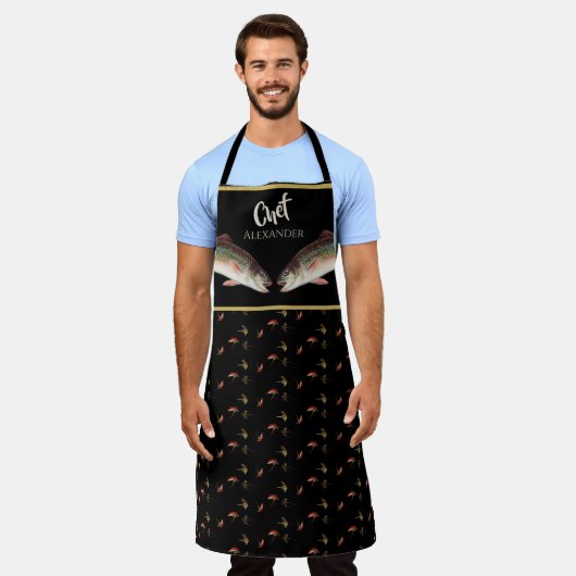 ブラックシェフシーフトラウト釣り漁師 エプロン (着用した状態)