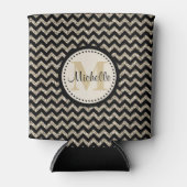 ブラックシェブロンシルバーパーソナライズされた金ゴールド 缶クーラー (正面)