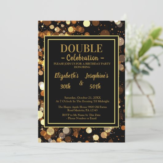 ブラックシエレガントックデュアル誕生日ソーリー招待状 招待状 (スタンド正面)