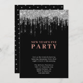 ブラックシエレガントルバーグリッタードリップスニューイヤーズイブ 招待状 (正面/裏面)