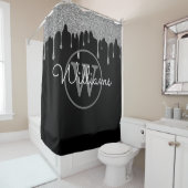 ブラックシエレガントルバーグリッタードリップス・モノグラムスクリプト シャワーカーテン (インサイチュ)