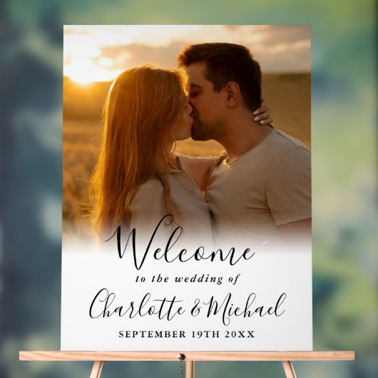 ブラックシグネチャースクリプト写真ウェディングウェルカム アクリルサイン (ニュートラル)