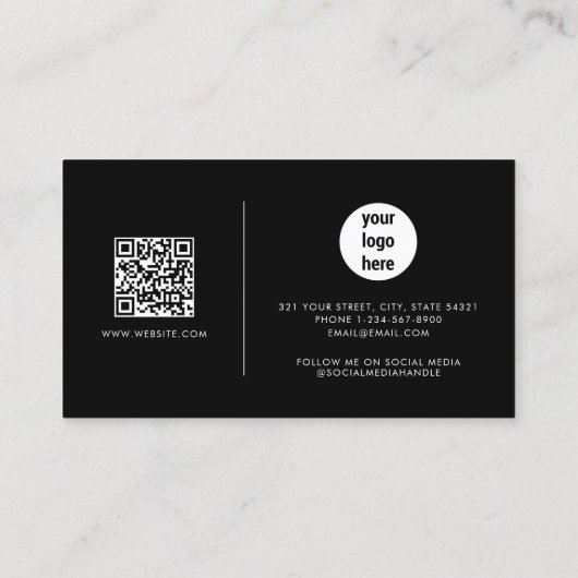 ブラックシグネチャースクリプトQRコードソーシャルメディア 名刺 (裏面)