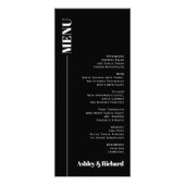 ブラックシックなミニマル結婚リストタイポグラフィのメニューカード ラックカード (正面)