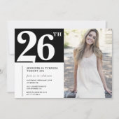 ブラックシックな写真付き26歳の誕生日招待状 招待状 (正面)