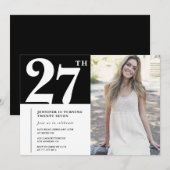 ブラックシックな写真付き27歳の誕生日招待状 招待状 (正面/裏面)