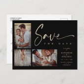 ブラックシックトレンディー結婚コラージュの3枚 ポストカード (正面/裏面)